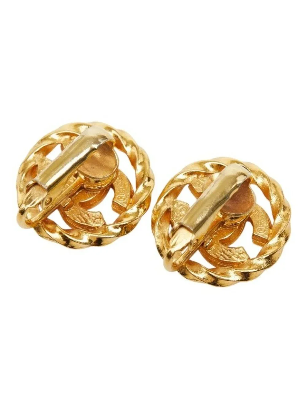 Chanel CC Logo Earrings Gold Plated Rhinestone